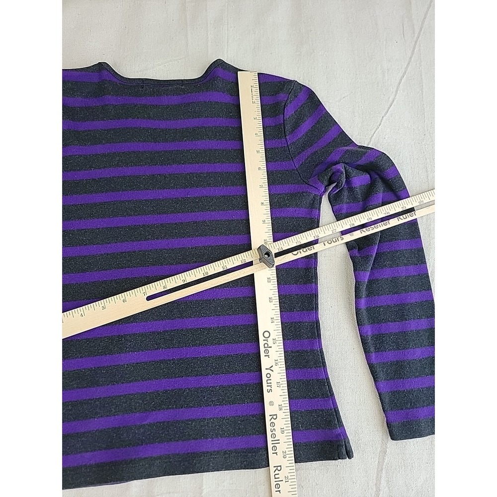 Lauren Ralph Lauren Striped Top Womens S Purple Grey Long Sleeve Sleeve Pocket - Picture 10 of 11